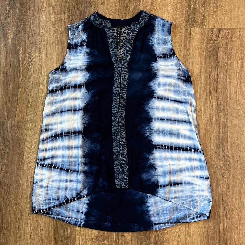 Cirana Blue Tie Dye Velvet Burnout Sleeveless Top Sz S